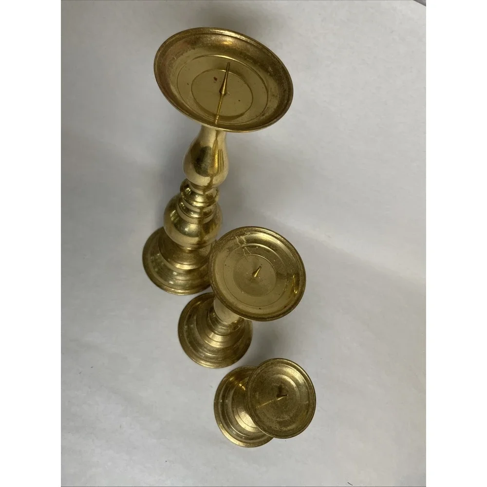 Vintage Brass Graduated Candlestick Holders Set of 3 Taper Mid Century Decor
